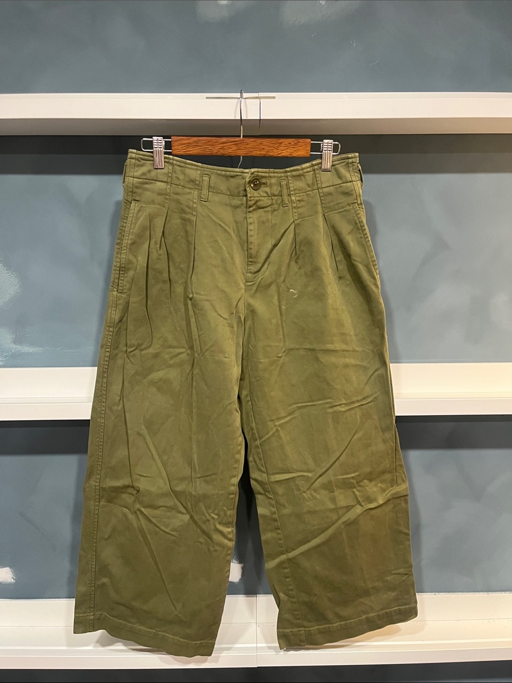 Maeve Anthropologie Olive Wide-Leg Pleated Pants